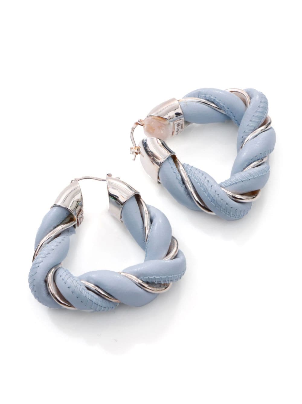 Pre-owned Bottega Veneta Twisted Triangle Hoop Earrings In Blue