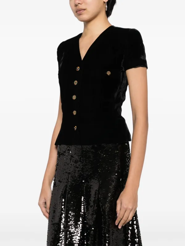 トップス CHANEL CHANEL Pre-Owned 1996 gripoix-buttons Velour Shirt | Black | FARFETCH