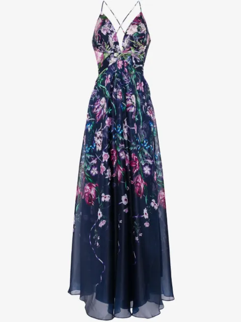Marchesa Notte Ribbons floral-print chiffon gown