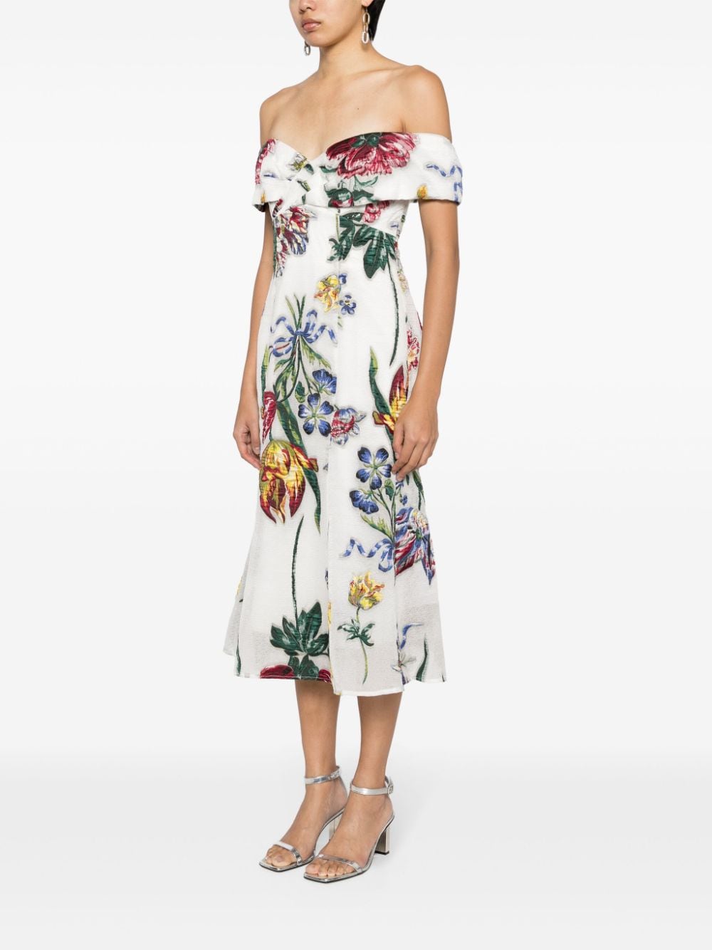 Marchesa Notte Midi-jurk met bloemenprint Wit
