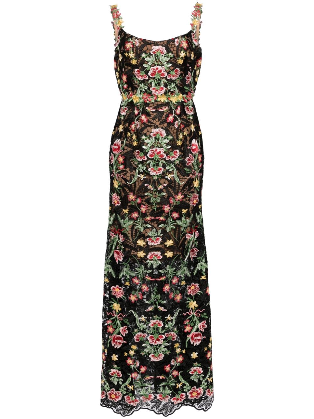 Shop Marchesa Notte Alexis Floral-embroidered Lace Gown In Black