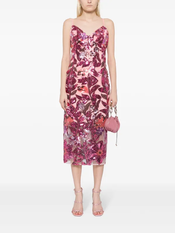 Marchesa Notte Botanical sequin-embellished Dress Pink FARFETCH IN