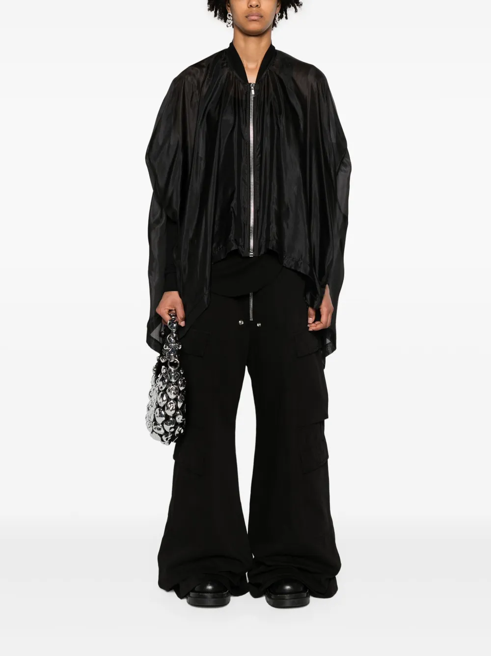 Shop Rick Owens Flight Silk Poncho In Black