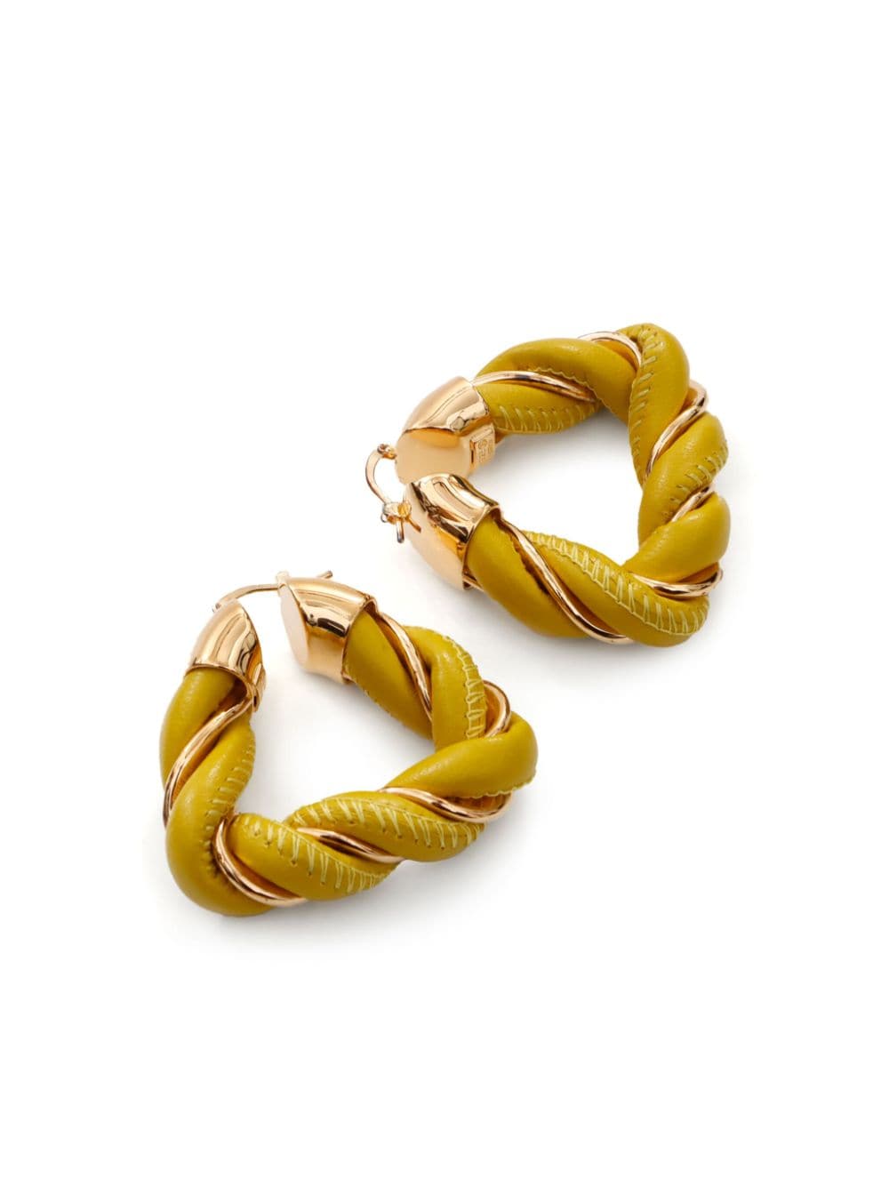 Pre-owned Bottega Veneta Twist-detailed Hoop Earrings In Yellow