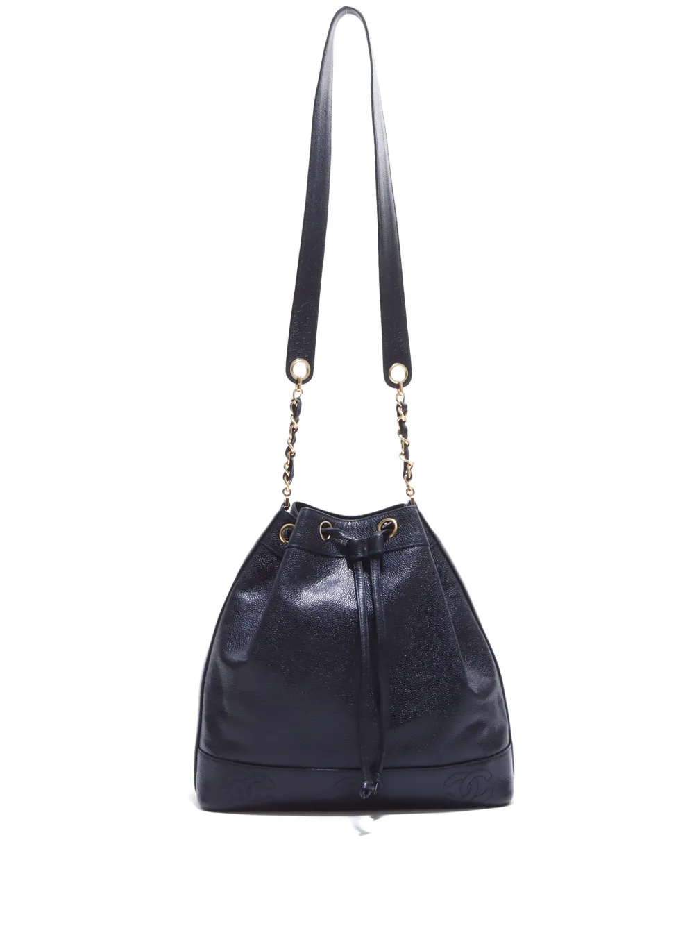 Pre-owned Chanel 1996-1997 Triple Leather Bucket Bag In Black