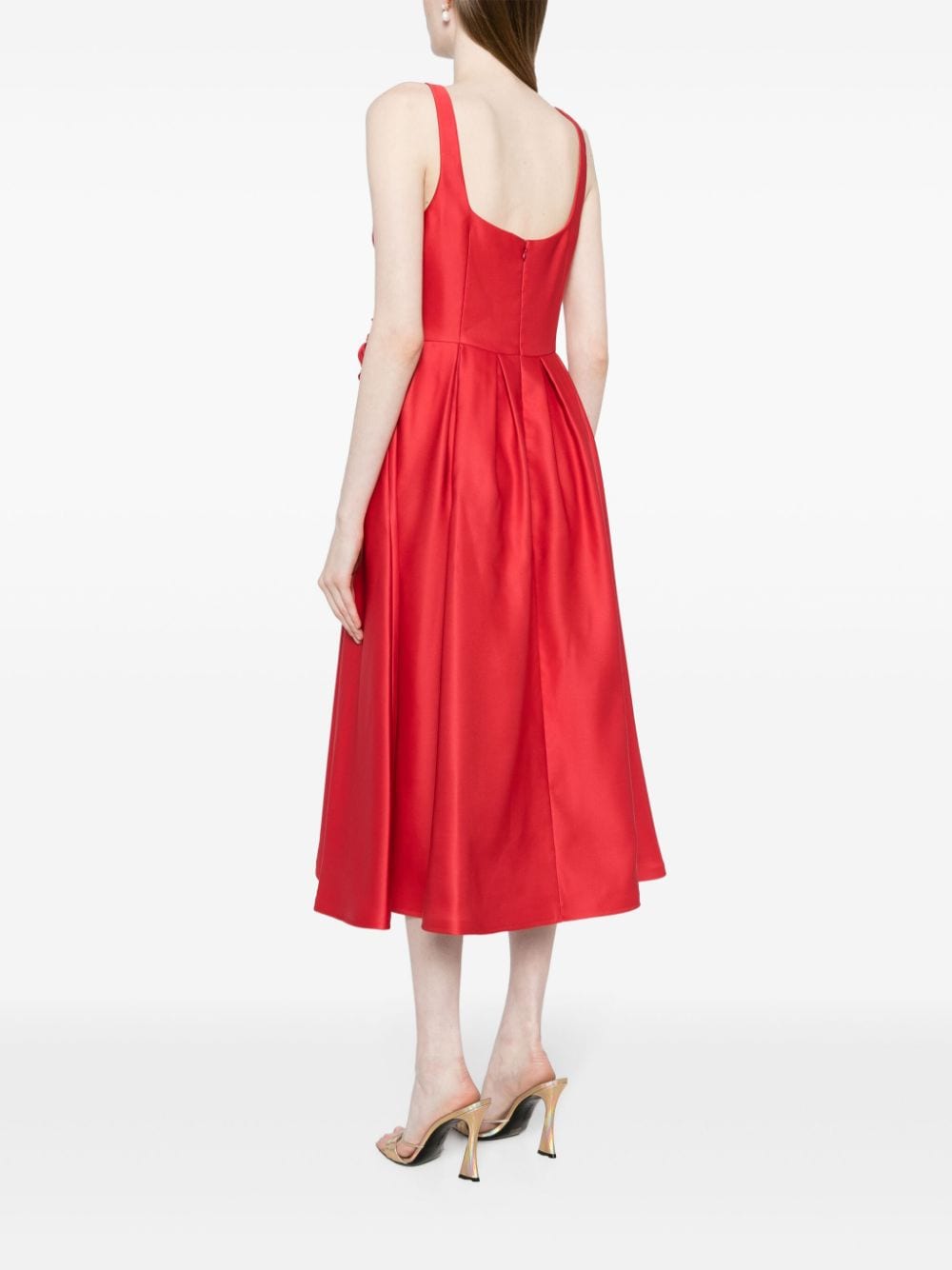 Shop Marchesa Notte Floral-appliqué Duchess Midi Dress In Red