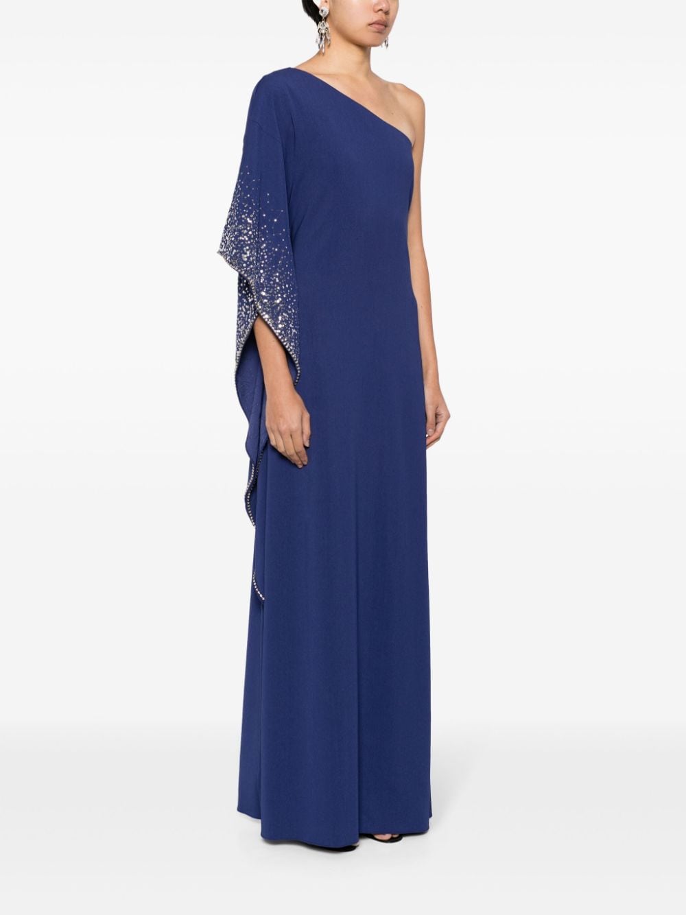 Shop Marchesa Notte Sequin-embellished One-shoulder Gown In Blue