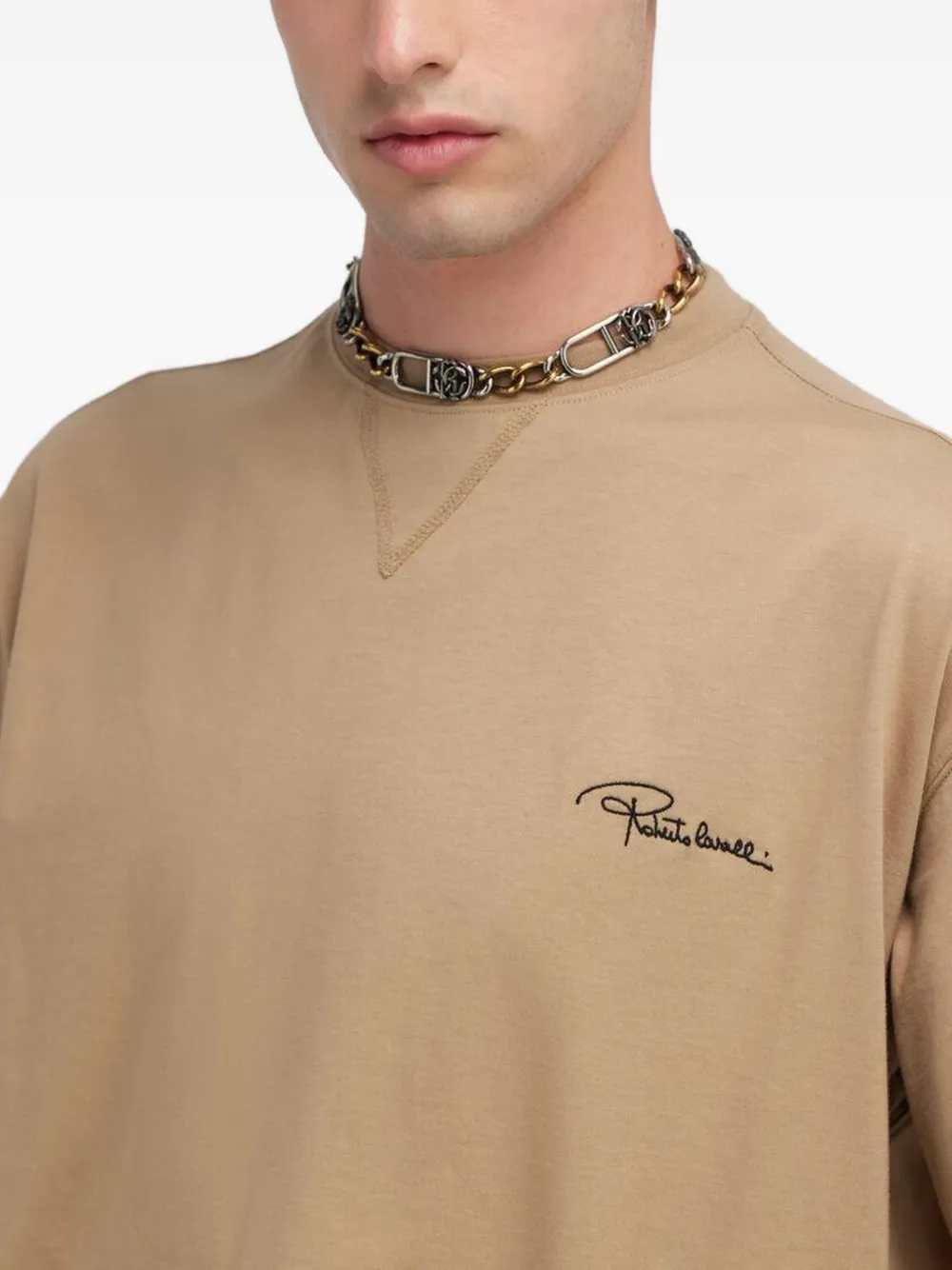 Roberto Cavalli T-shirt met logopatch Beige