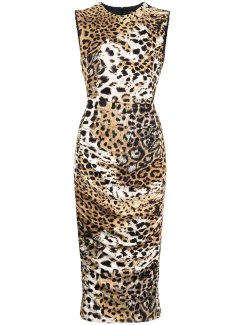 Robe mi-longue imprimée à fronces - Roberto Cavalli - Modalova