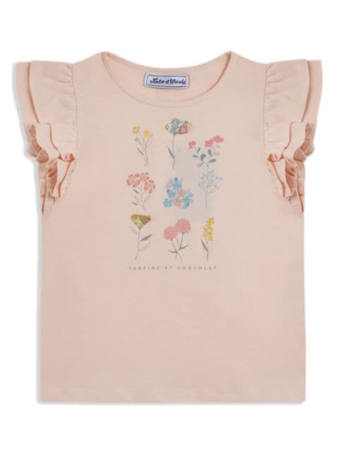 Tartine Et Chocolat ruffled floral-print T-shirt