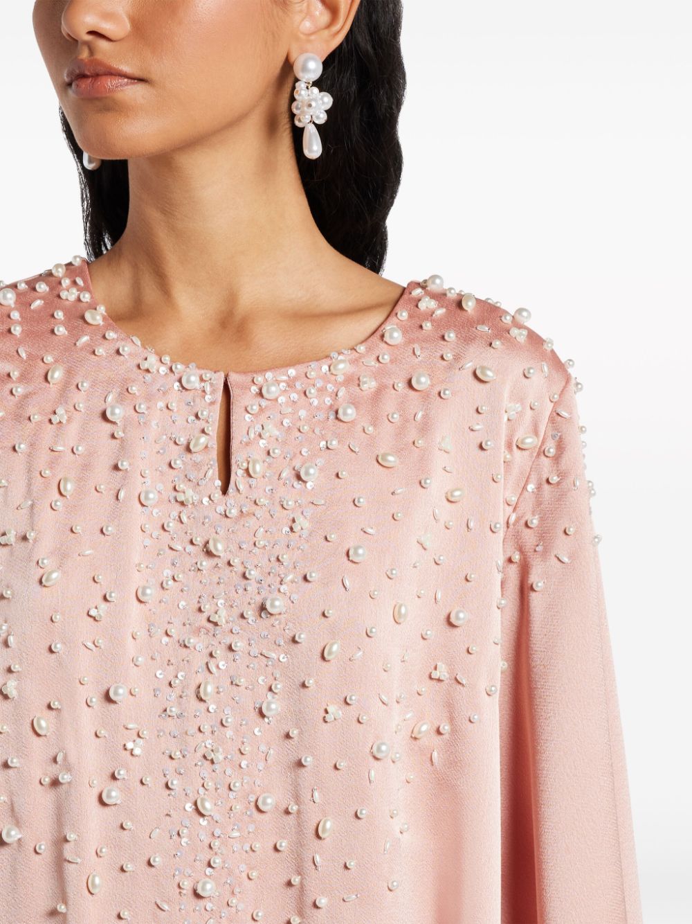 Shop Shatha Essa Pearl-embellished Satin Dress In Pink
