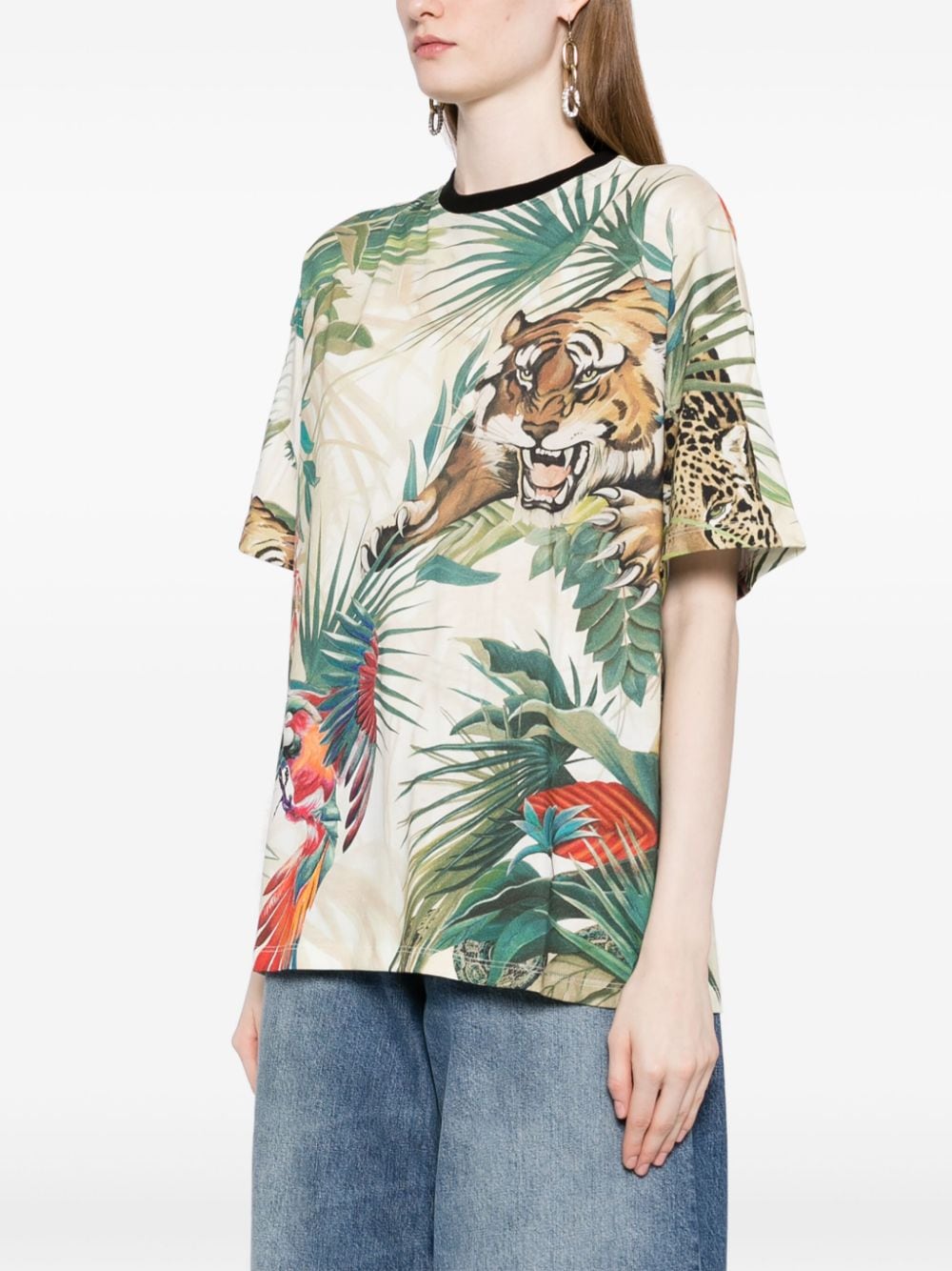 Roberto Cavalli T-shirt met jungleprint Beige
