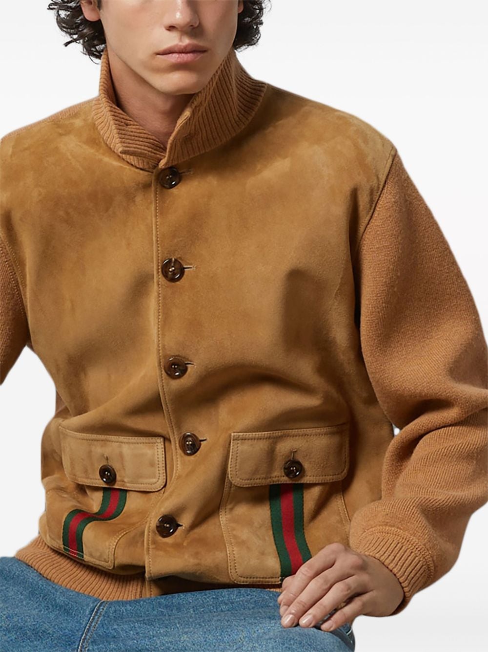 Shop Gucci Web Stripe-detail Bomber Jacket In Brown