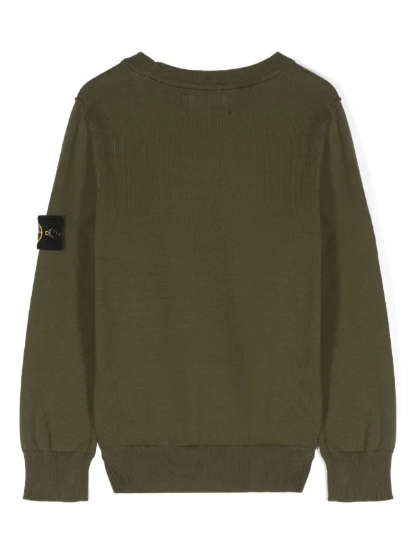 Stone Island Junior Compass badge Cotton Jumper Green FARFETCH