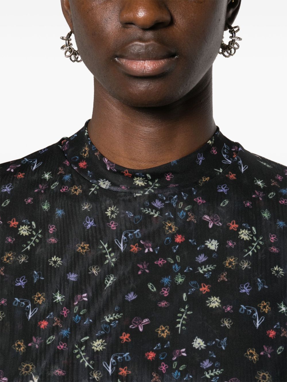 Shop Ps By Paul Smith Doodle Long-sleeve Mesh Top In Black
