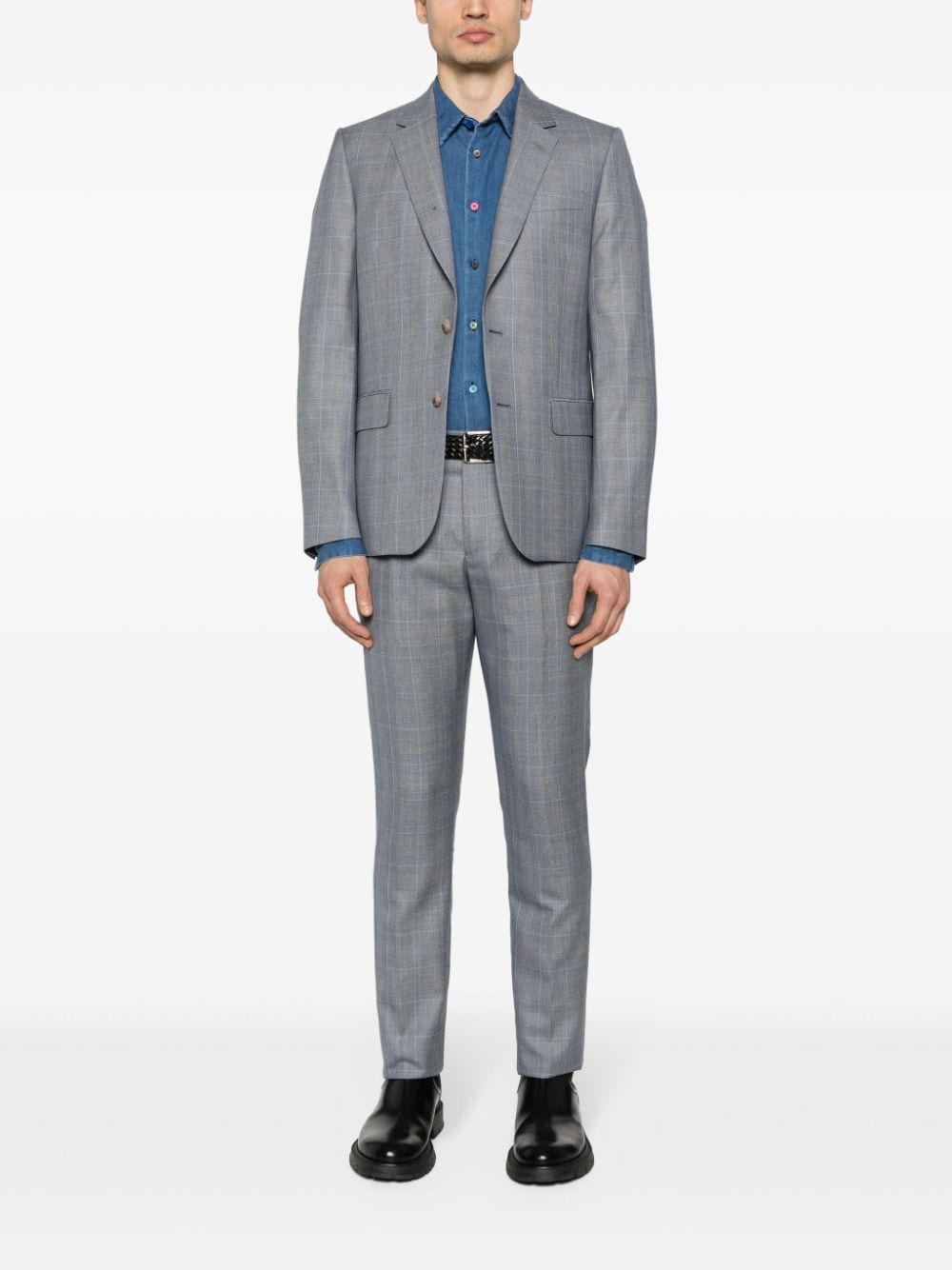 Paul Smith single-breasted check-pattern suit - Blauw