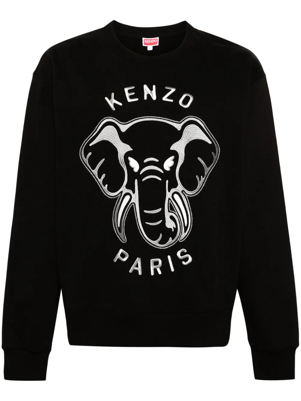 Shop Kenzo Elephant-embroidered Cotton Sweatshirt In Black