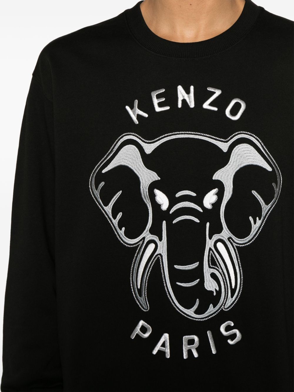 Shop Kenzo Elephant-embroidered Cotton Sweatshirt In Black