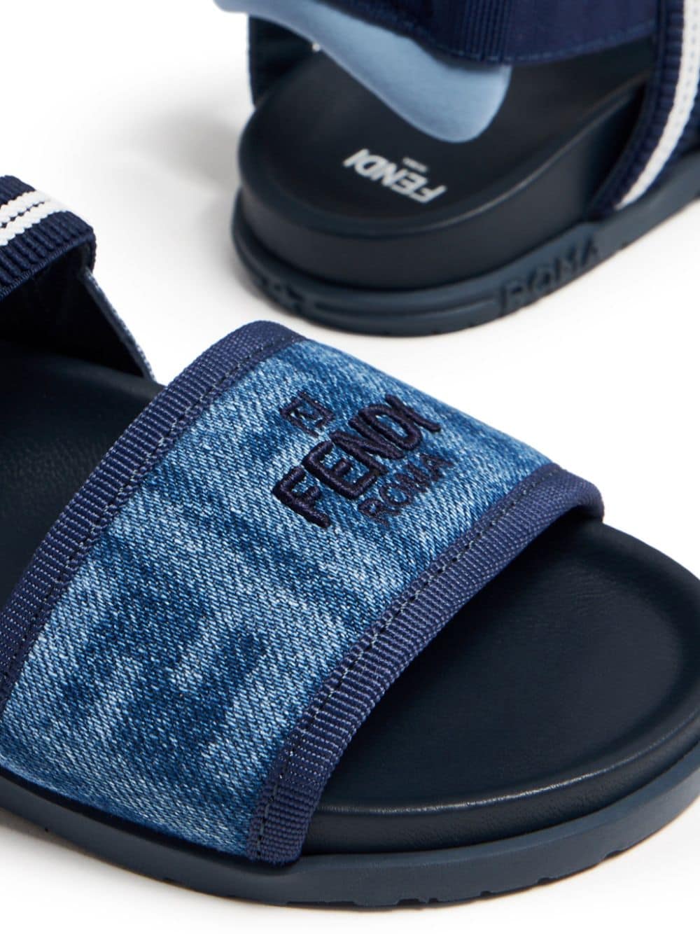 Shop Fendi Ff-logo Denim Sandals In Blue