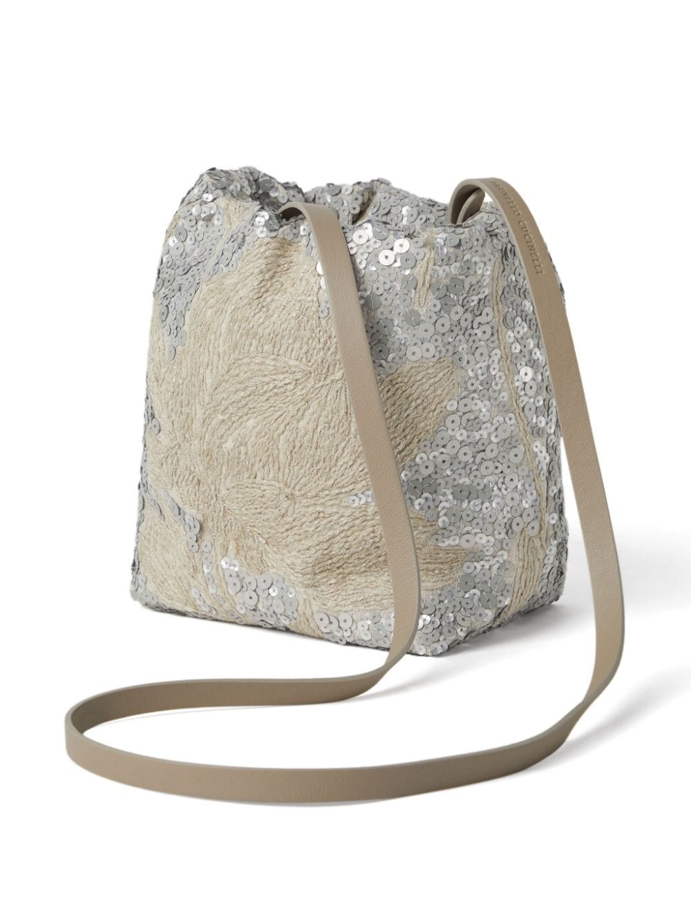 Shop Brunello Cucinelli Sequin-embellished Linen Shoulder Bag In Neutrals