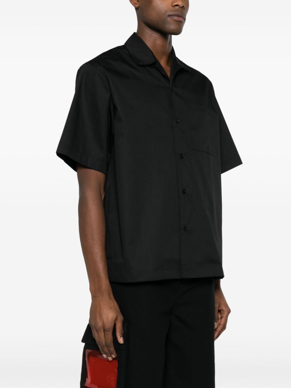 Shop Oamc Graphic-patch Poplin Shirt In Black
