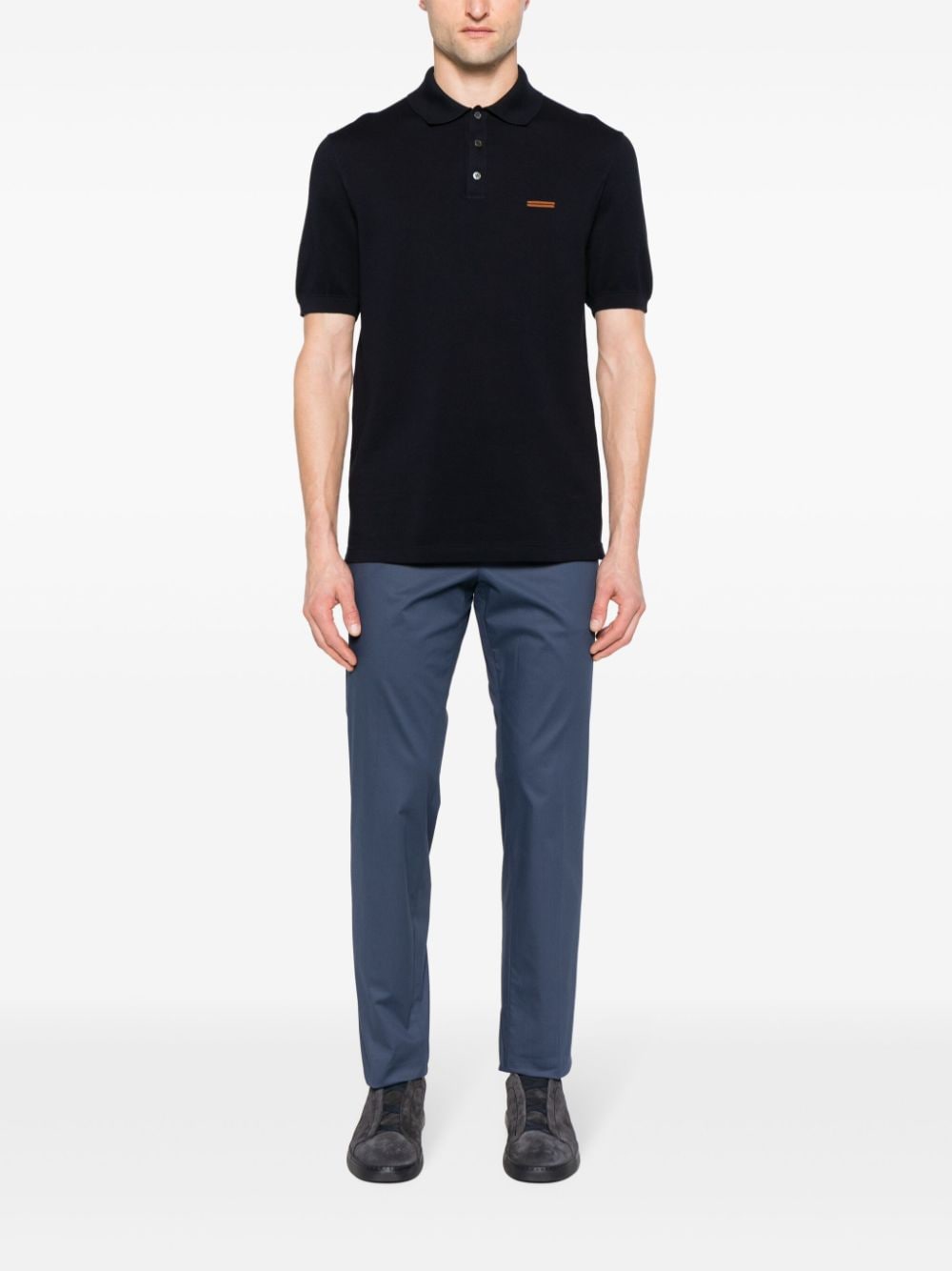 Shop Zegna Stretch-cotton Tailored Trousers In Blue