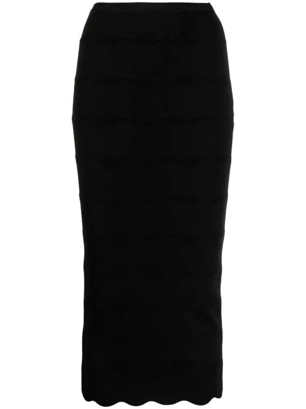 Patou Wave Milano-knit Pencil Skirt in Black