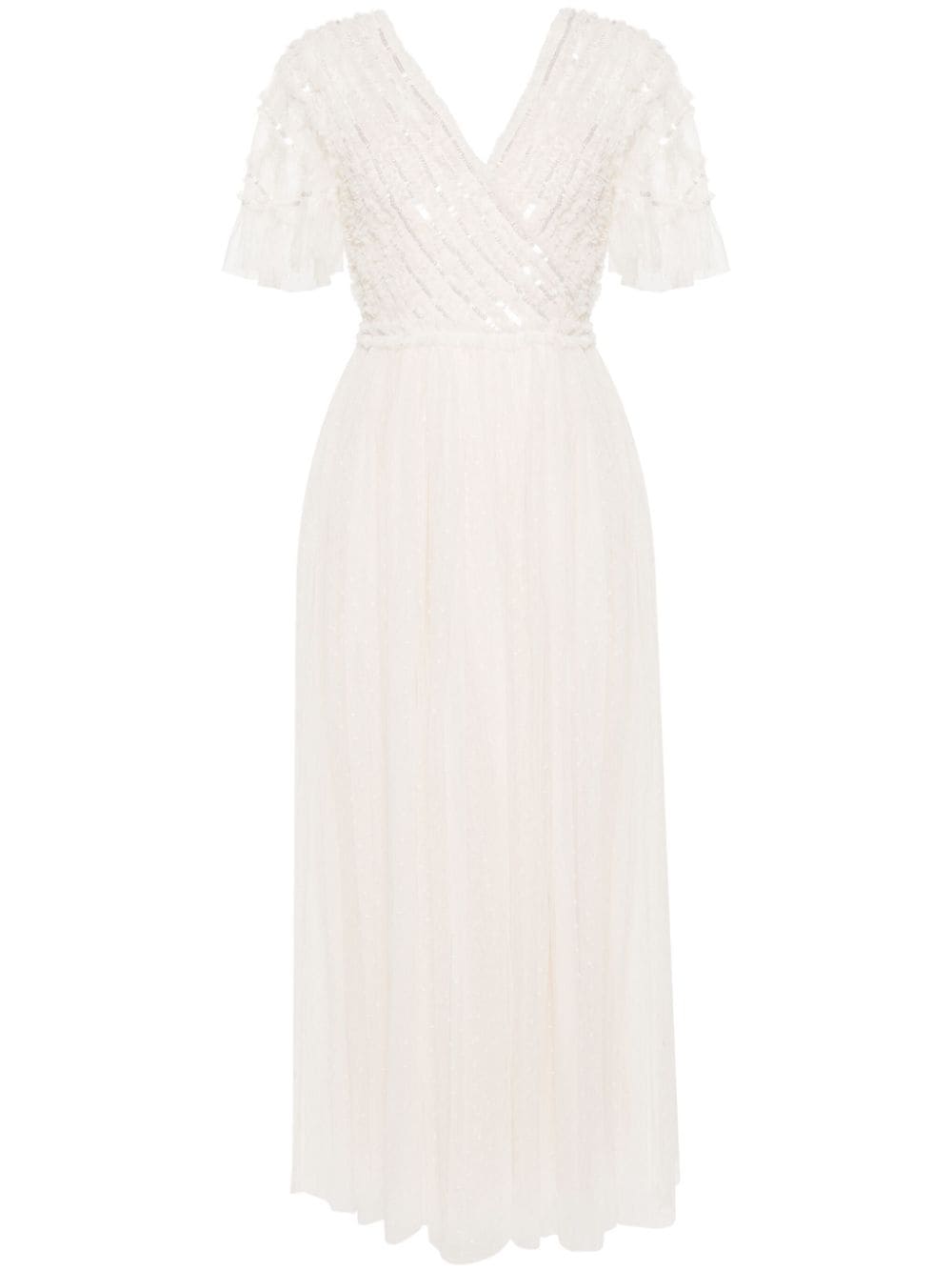 Needle & Thread Spiral Sequin V-neck Gown In White