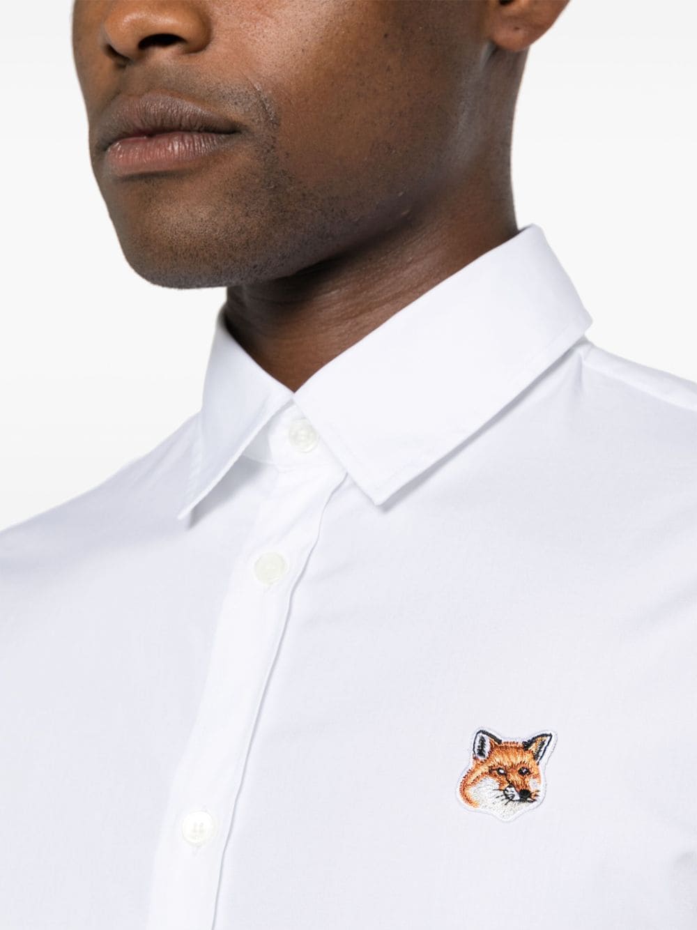 Shop Maison Kitsuné Fox-patch Cotton Shirt In White