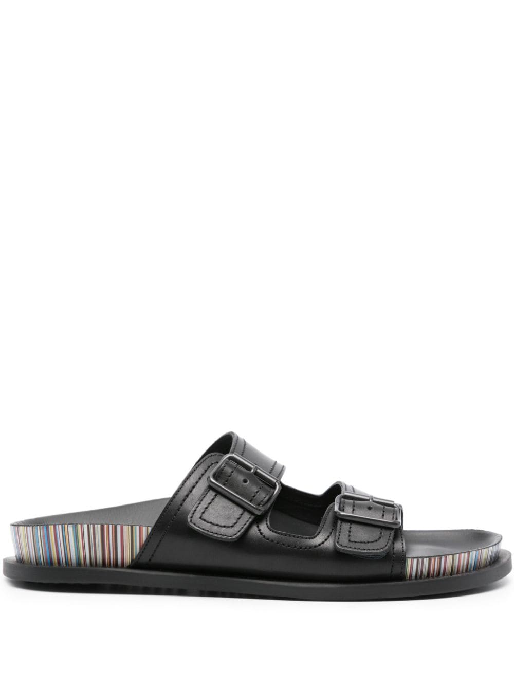 Paul Smith Artist-stripe Leather Sandals In 黑色