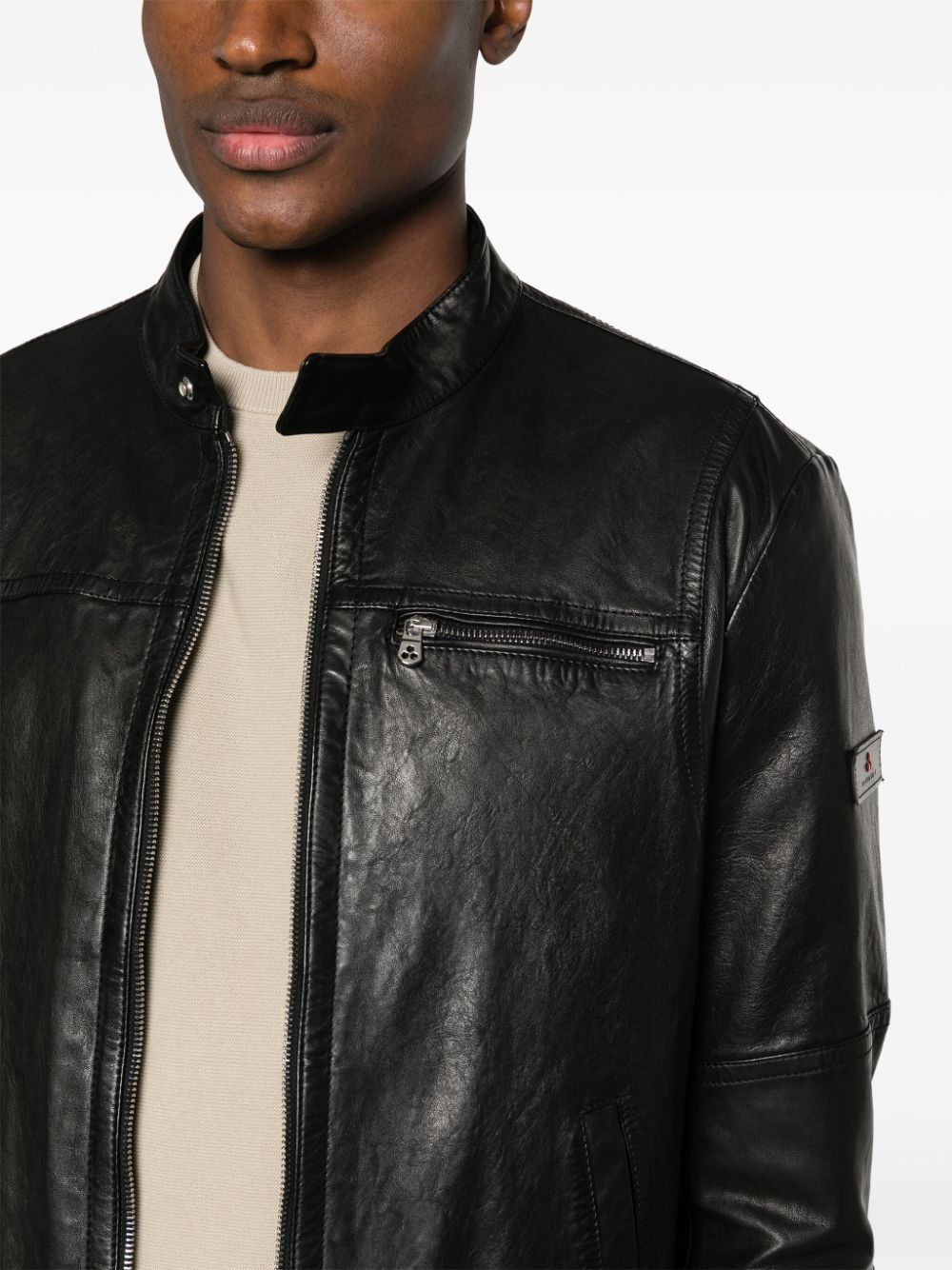 Shop Peuterey Logo-patch Leather Jacket In Black