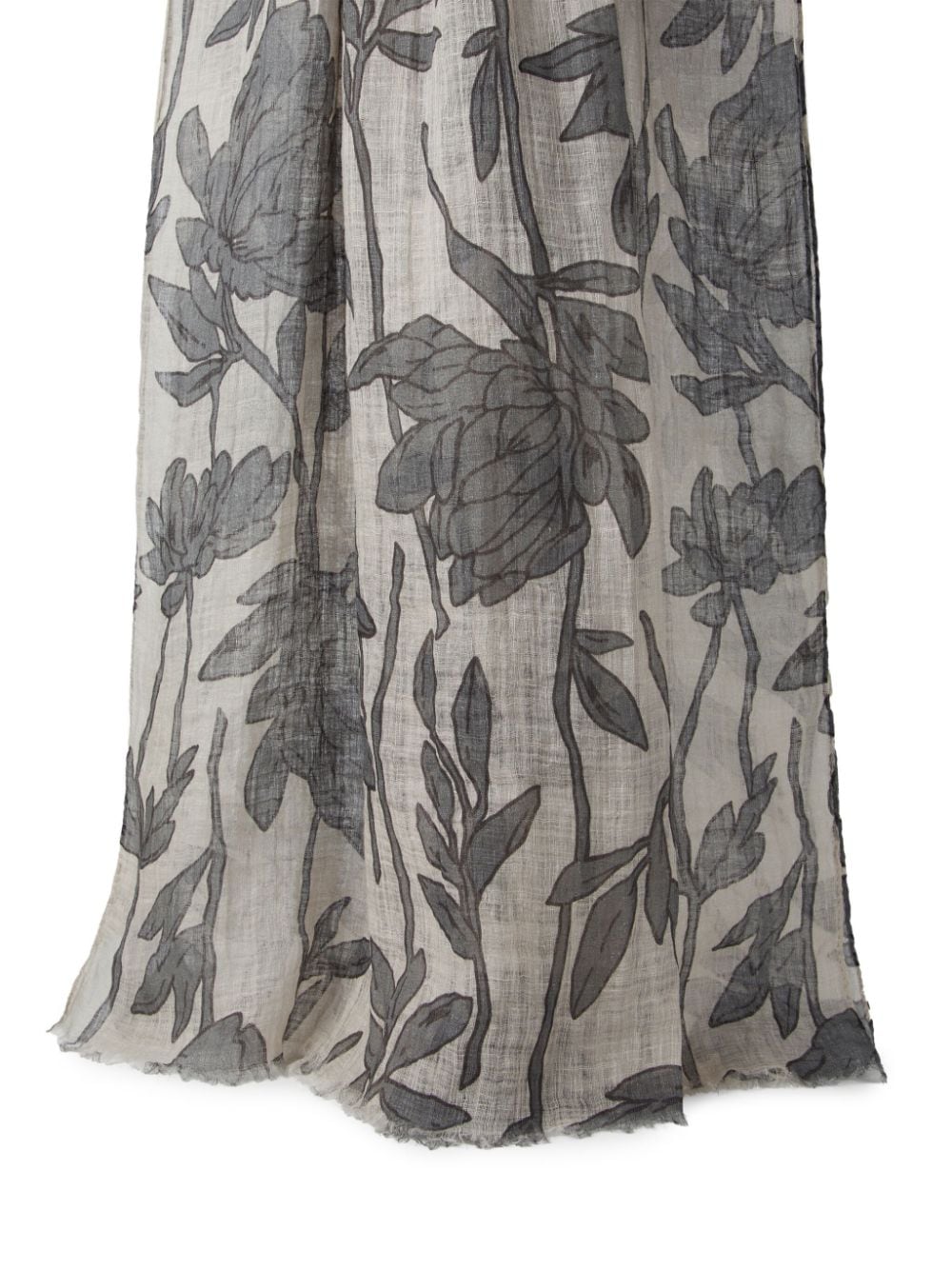 Shop Brunello Cucinelli Floral-print Linen Scarf In Nude