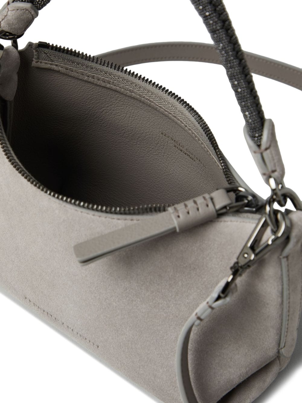 Shop Brunello Cucinelli Monili-handle Suede Shoulder Bag In Grau