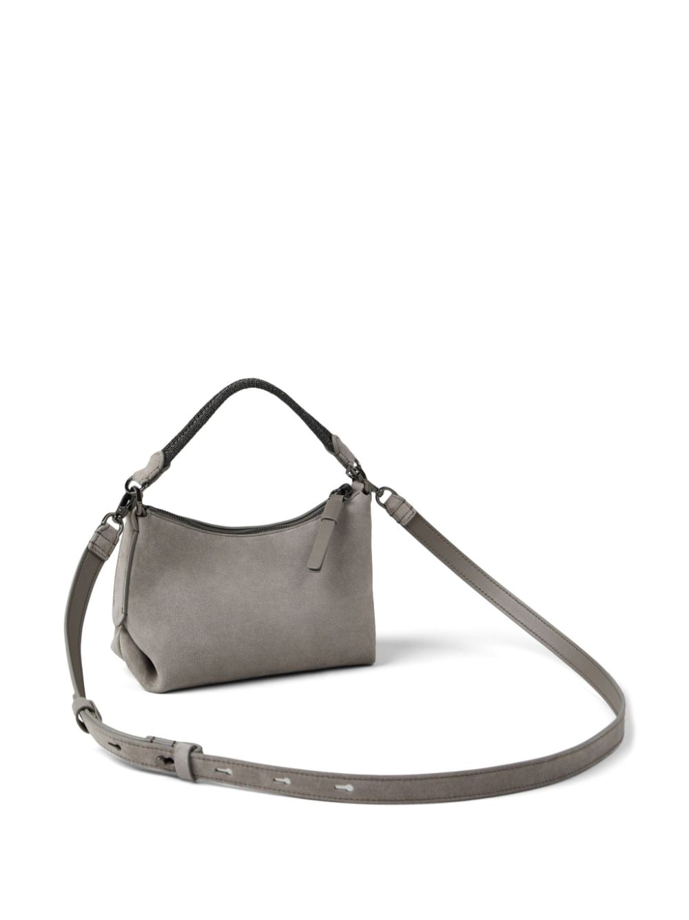 Shop Brunello Cucinelli Monili-handle Suede Shoulder Bag In Grau