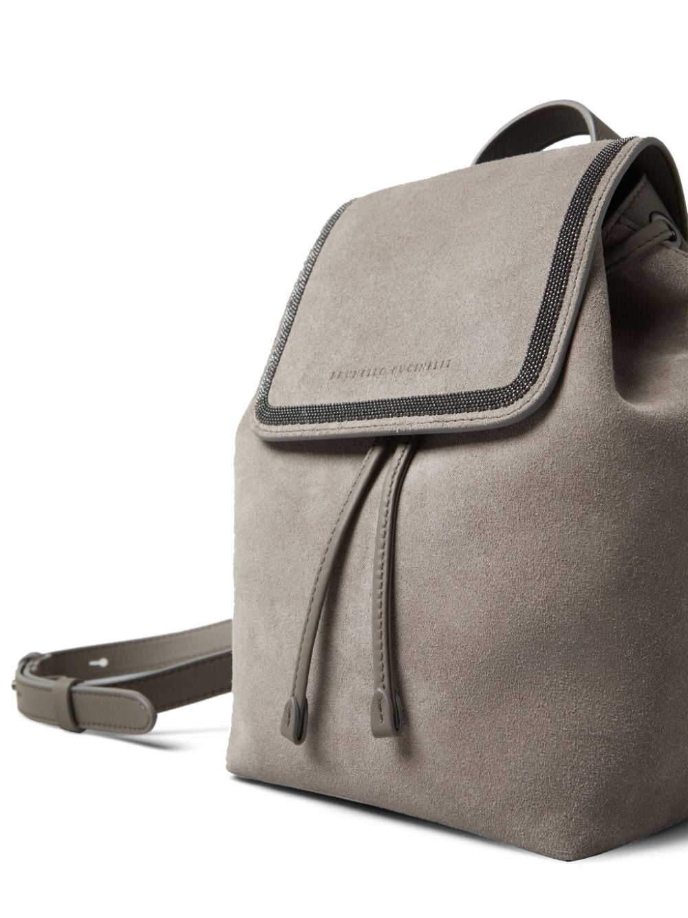 Shop Brunello Cucinelli Monili-chain Suede Backpack In Grey