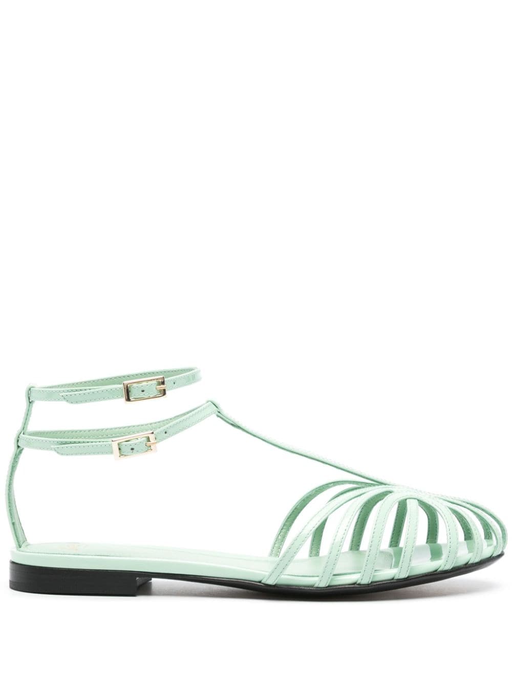 Shop Alevì Elena Leather Flat Sandals In Green