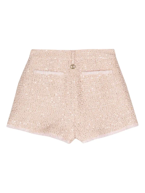 TWINSET sequin-embellished Bouclé Shorts | Pink | FARFETCH AU