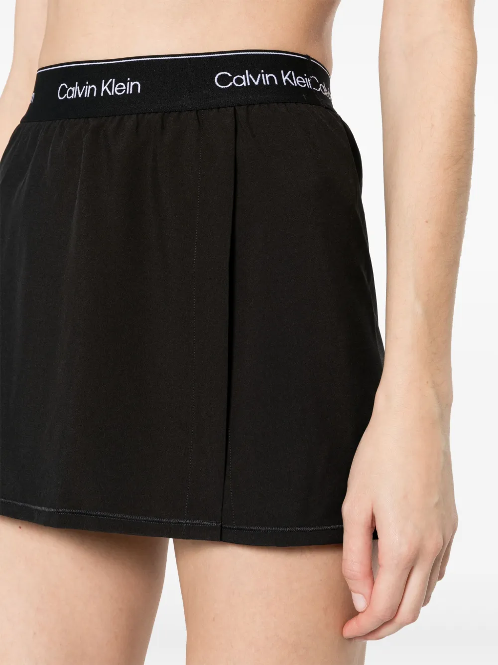 Shop Calvin Klein Logo-waistband Layered Shorts In Black