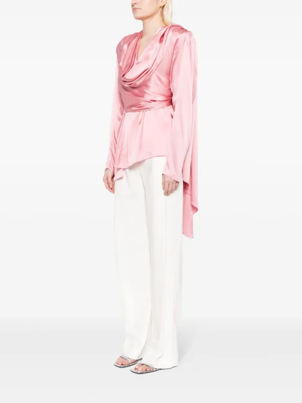 Magda Butrym long-sleeve Draped Silk Blouse | Pink | FARFETCH