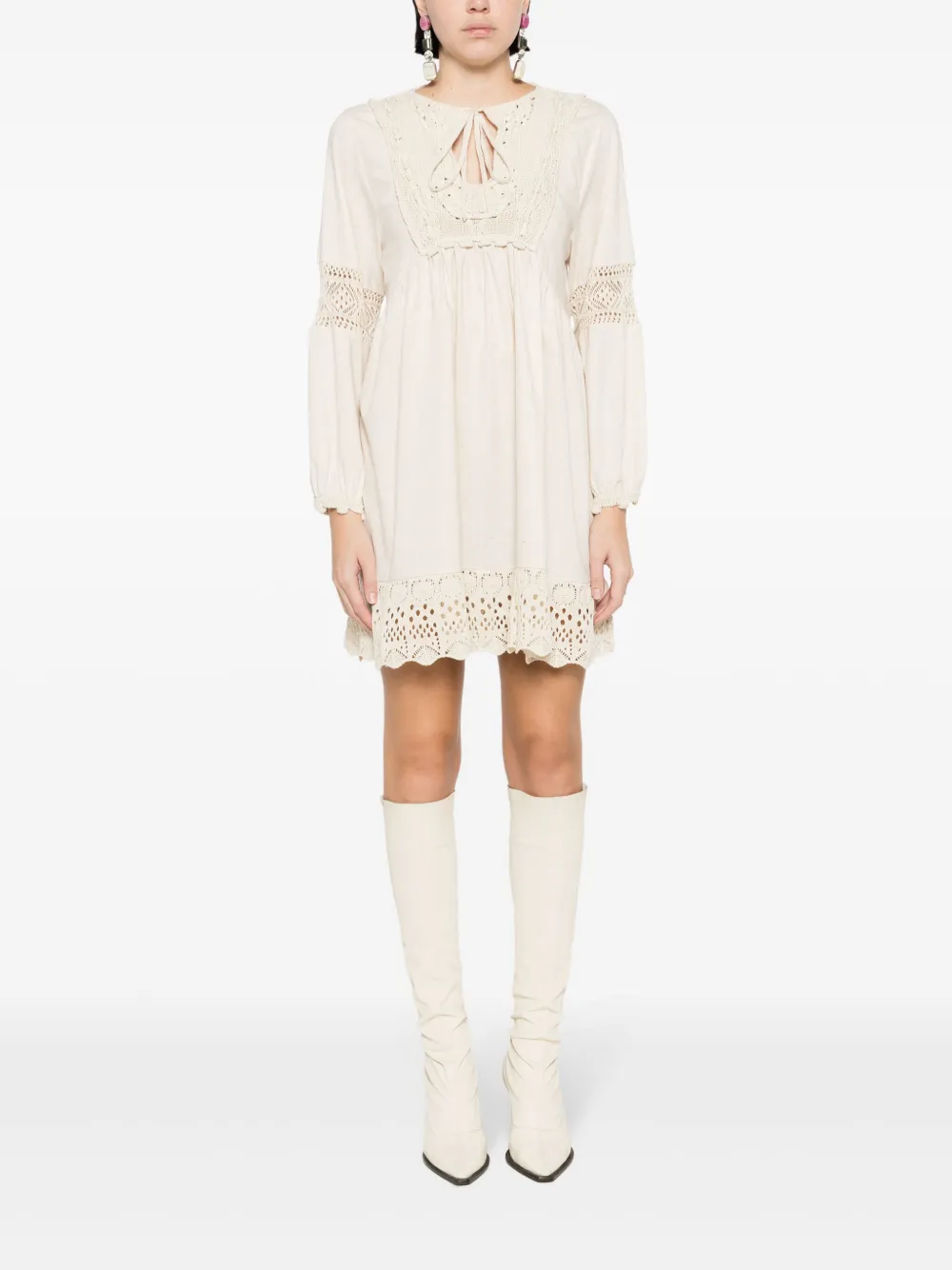 Cecilia Prado crochet-panel long-sleeve Dress | Neutrals | FARFETCH