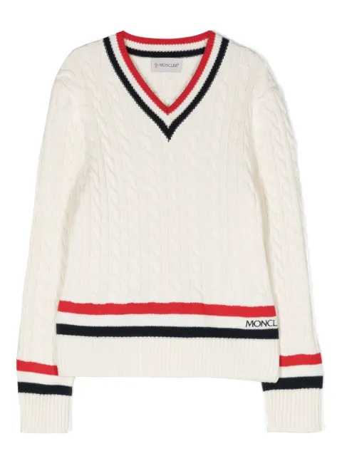 Moncler Enfant V-neck cable-knit jumper