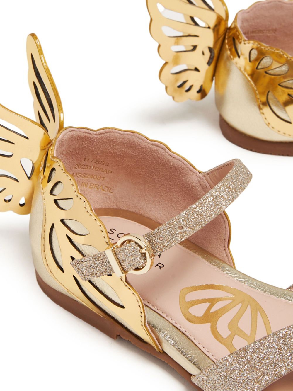 Shop Sophia Webster Mini Heavenly Wing-appliqué Leather Sandals In Gold