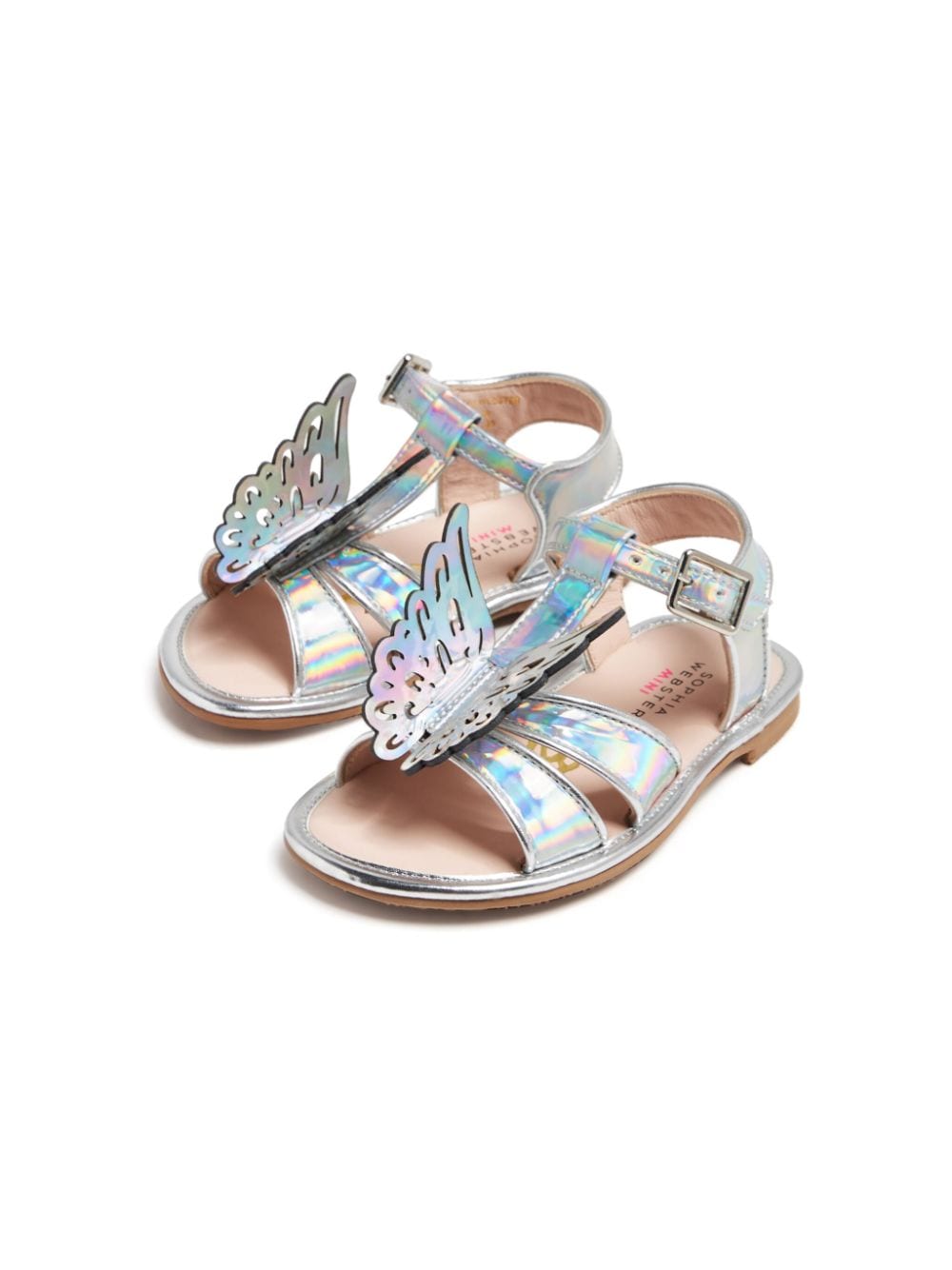 Shop Sophia Webster Mini Butterfly-detail Flat Sandals In Silver