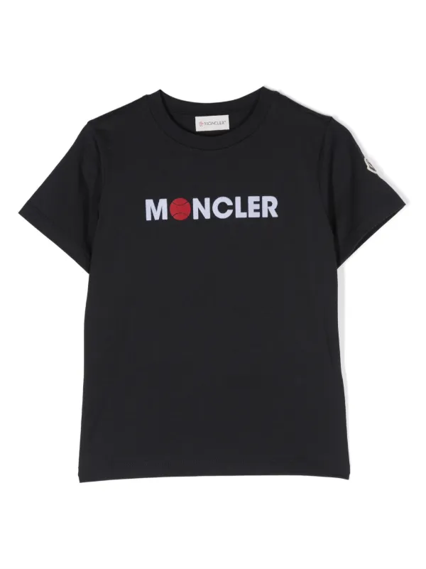 Moncler Enfant flocked logo Cotton T shirt Blue FARFETCH AO