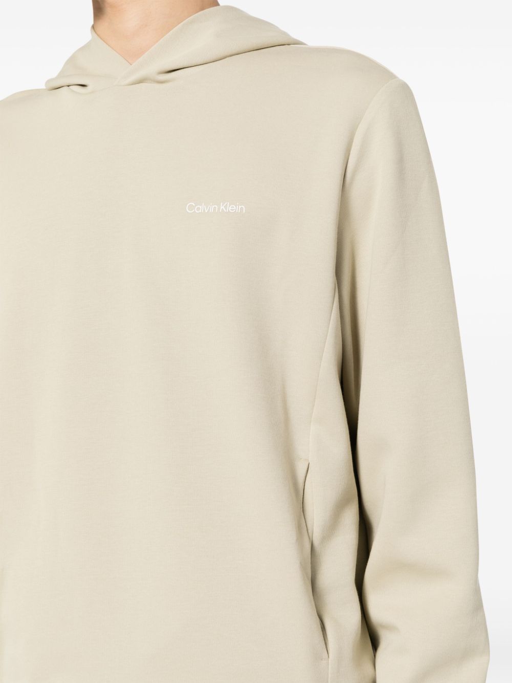 Shop Calvin Klein Logo-print Cotton-blend Hoodie In Neutrals