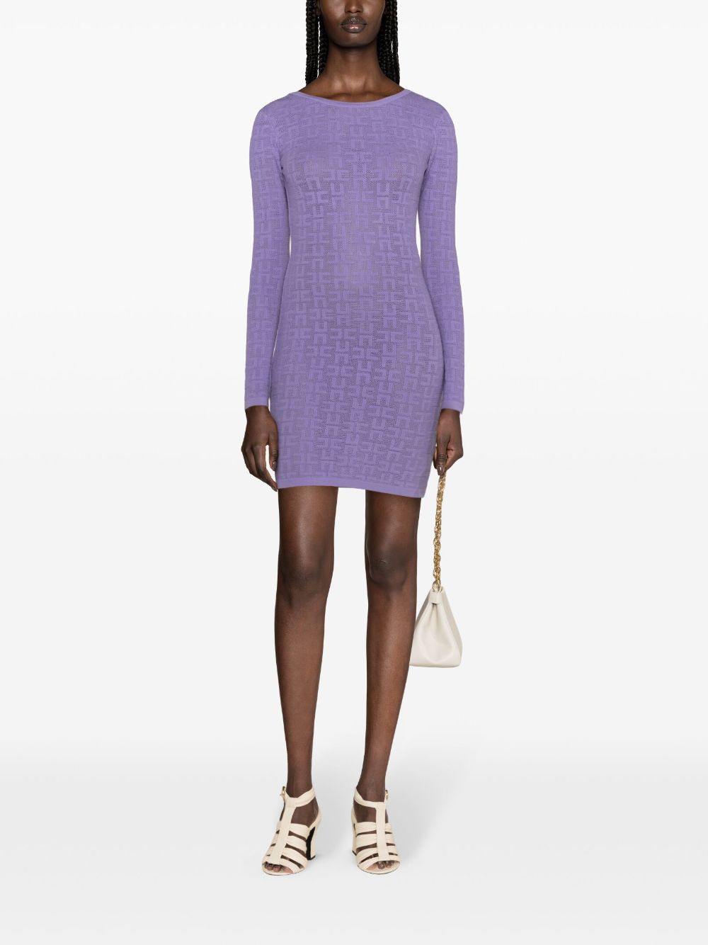Shop Elisabetta Franchi Chain-link Open-knit Minidress In Purple