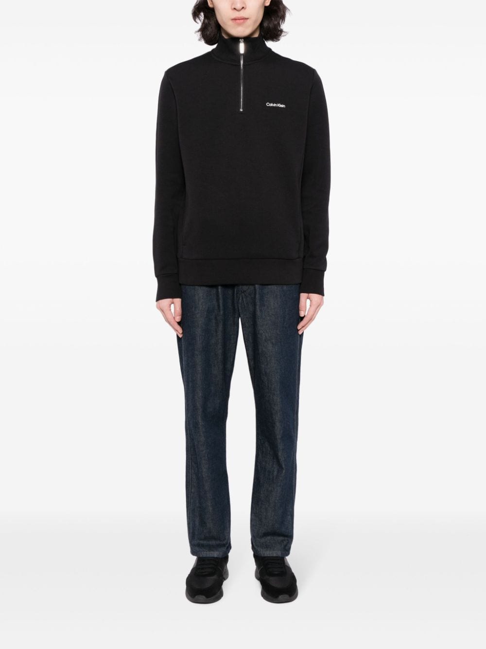 Shop Calvin Klein Logo-print Quarter-zip Sweatshirt In 黑色
