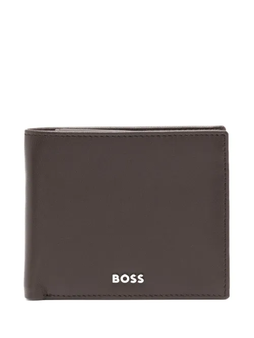Portefeuille en cuir à plaque logo - BOSS - Modalova