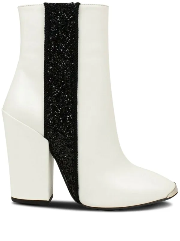 Amiri Glitter-stripe Leather Boots in White
