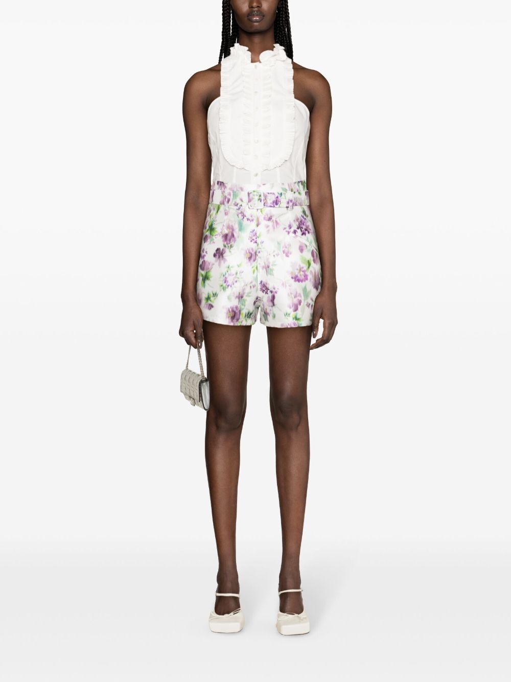 Shop Philosophy Di Lorenzo Serafini Floral-print Belted Shorts In 白色